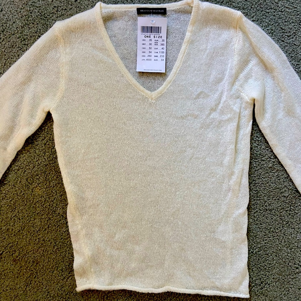Brandy Melville off white/cream v-neck long sleeve wool sweater NWT